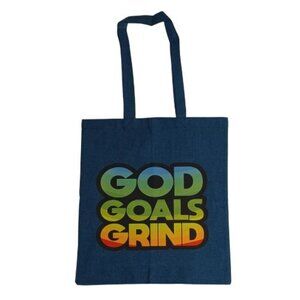 God Goals Grind Blue Reuseable Farmers Market Canvas Tote Handbag